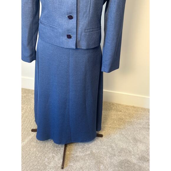 Clio Retro Style Blue Tailored Blazer Suit A Line Skirt Career Office Size 10 - Picture 3 of 11
